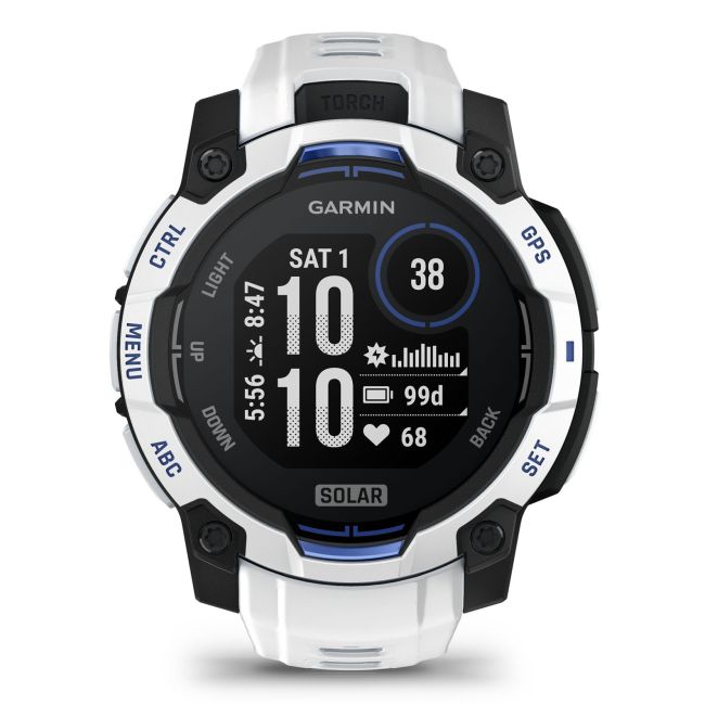 Garmin INSTINCT 3 - 45 mm Solar - Whitestone cu curea Whitestone/albastru intens - smartwatch robust cu GPS