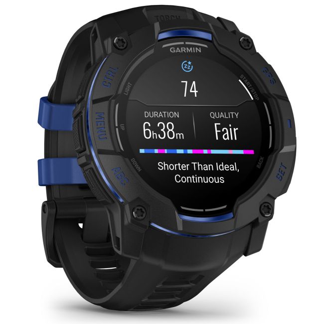 Garmin INSTINCT 3 - 50 mm AMOLED - Whitestone cu curea neagră / albastru intens - smartwatch robust cu GPS