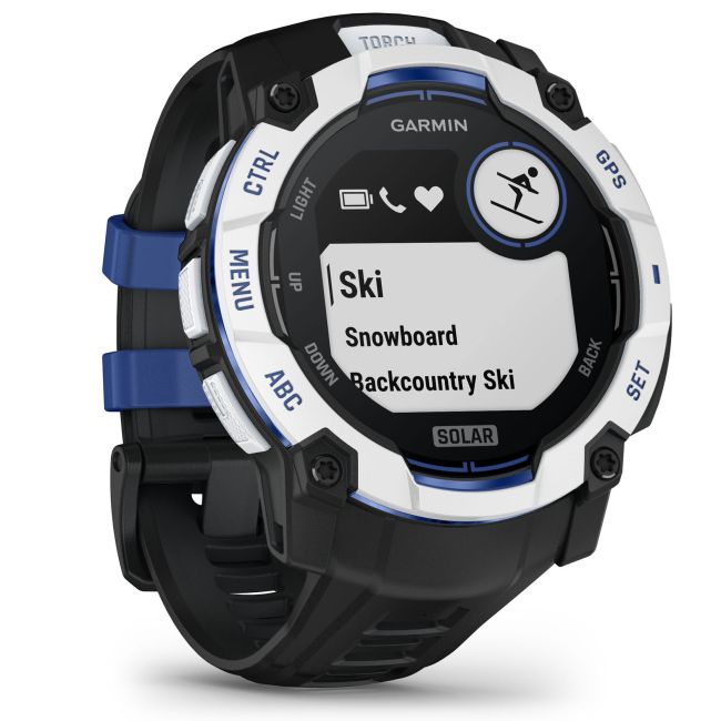 Garmin INSTINCT 3 - 50 mm Solar - Whitestone cu curea neagră/albastru intens - smartwatch robust cu GPS