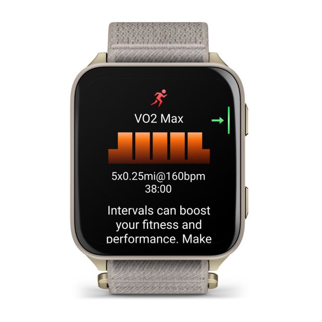 Garmin Venu X1 | Soft Gold cu spate din titan și curea din nailon French Gray