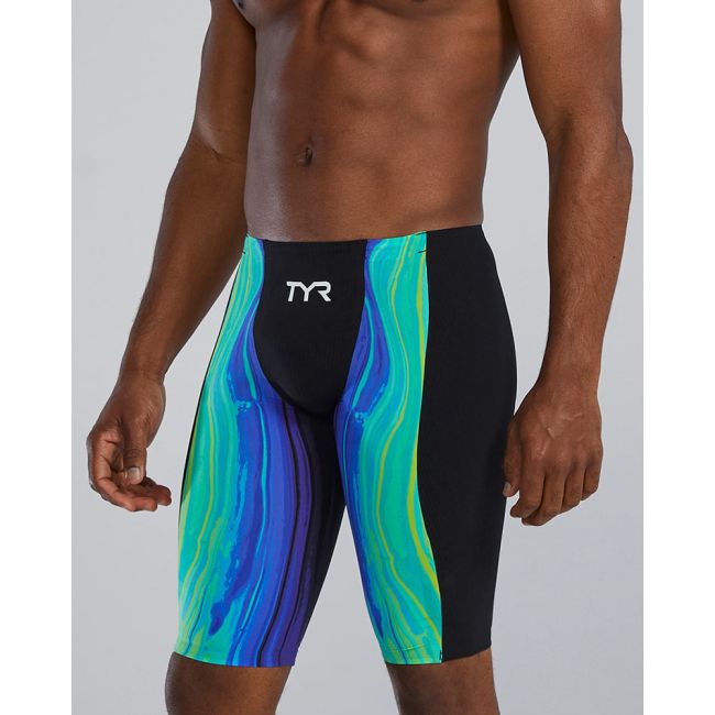 Jammer înot bărbați TYR Shockwave High Waist - lime/bleumarin | tehnologie Kinetic Tape