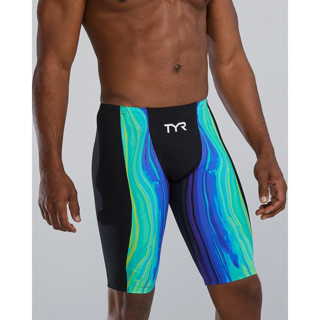 Jammer înot bărbați TYR Shockwave High Waist - lime/bleumarin | tehnologie Kinetic Tape