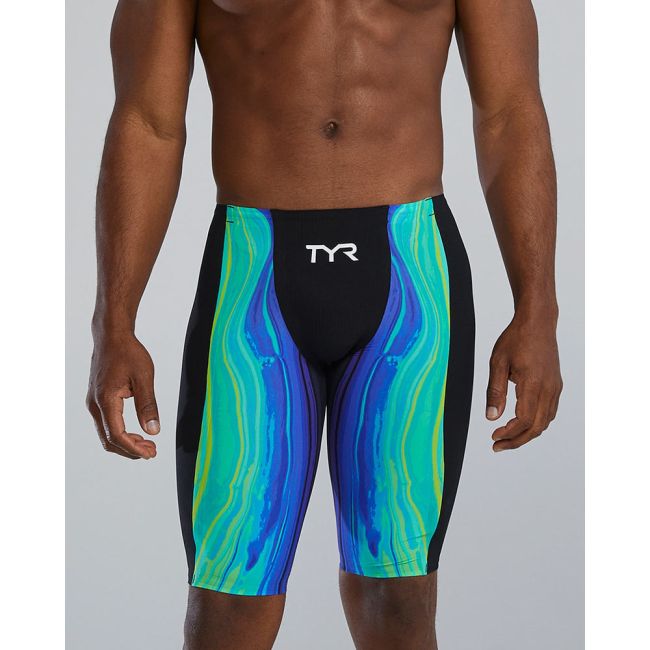 Jammer înot bărbați TYR Shockwave High Waist - lime/bleumarin | tehnologie Kinetic Tape