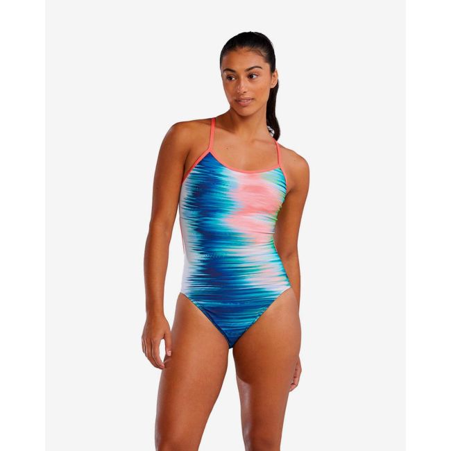 Costum înot întreg femei TYR Bravura Durafast Elite - alb/multicolor | rezistent clor