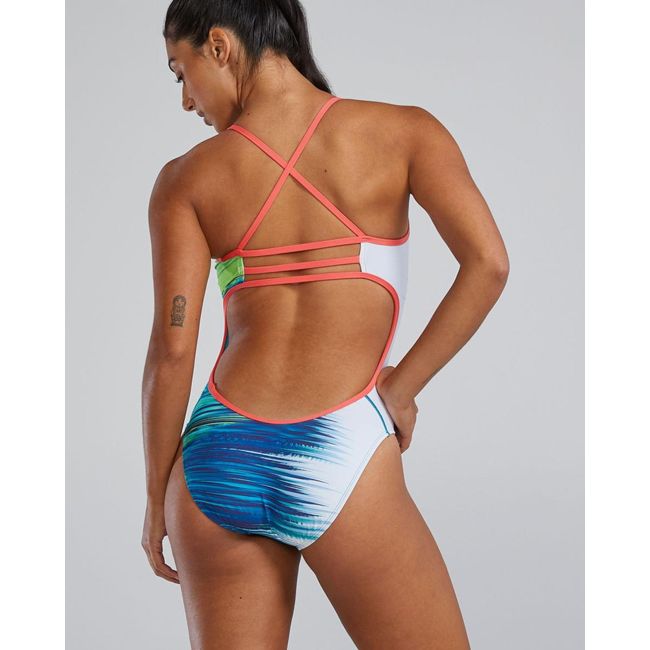 Costum înot întreg femei TYR Bravura Durafast Elite - alb/multicolor | rezistent clor