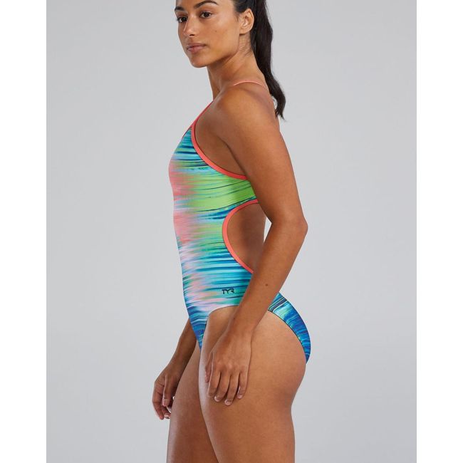 Costum înot întreg femei TYR Bravura Durafast Elite - alb/multicolor | rezistent clor