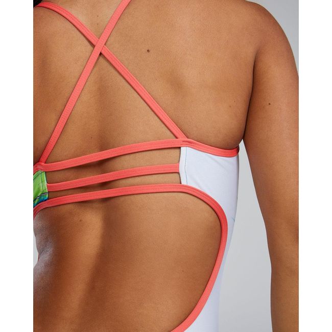 Costum înot întreg femei TYR Bravura Durafast Elite - alb/multicolor | rezistent clor