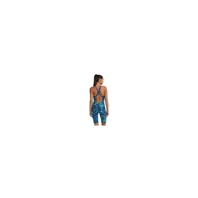 Costum înot întreg femei TYR Thresher Open Back - albastru/verde