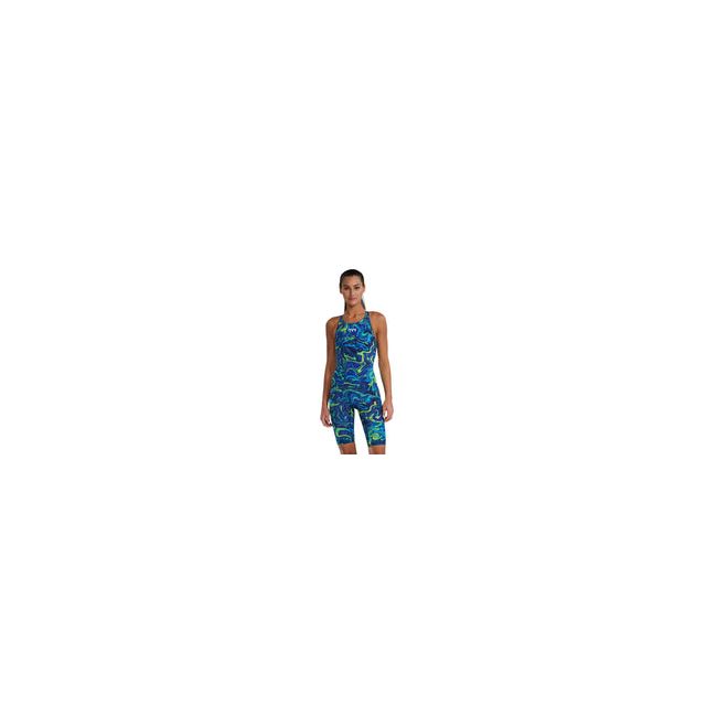 Costum înot întreg femei TYR Thresher Open Back - albastru/verde