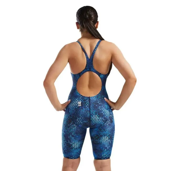 Costum înot întreg femei TYR Thresher Open Back Akurra - albastru | rezistent clor