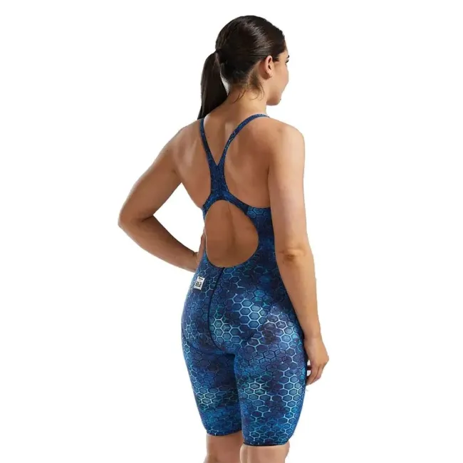 Costum înot întreg femei TYR Thresher Open Back Akurra - albastru | rezistent clor