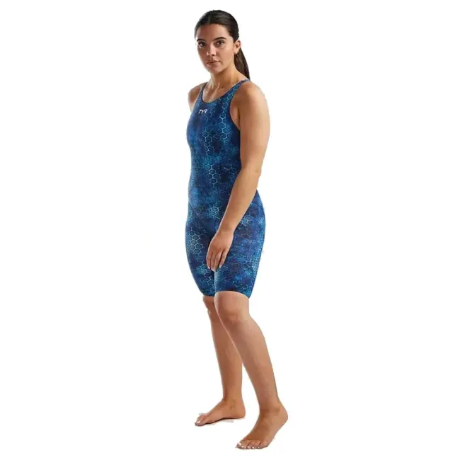 Costum înot întreg femei TYR Thresher Open Back Akurra - albastru | rezistent clor
