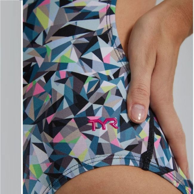Costum înot întreg femei TYR Prismbreak Cutoutfit - negru/multicolor