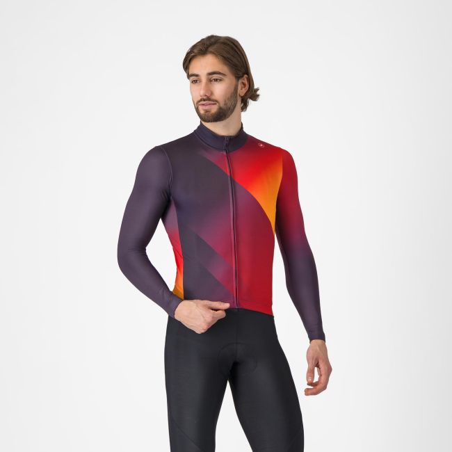 Tricou ciclism Castelli Amplify Thermal - mov/roșu/galben | termoizolant