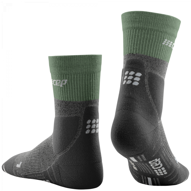 Sosete compresie hiking CEP Light Merino Mid Cut - verde/gri | antivezicule