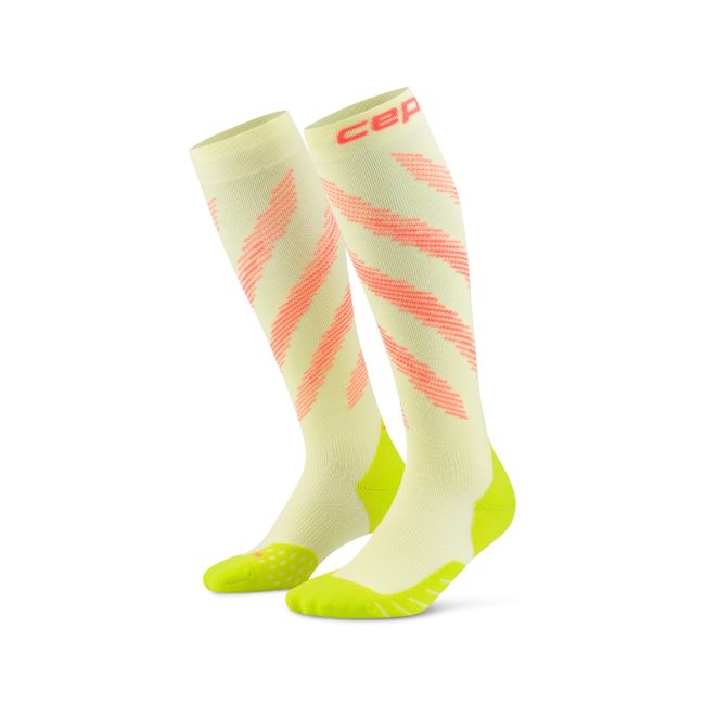 Șosete compresie înalte CEP Run Elliptic - lime/coral neon | femei
