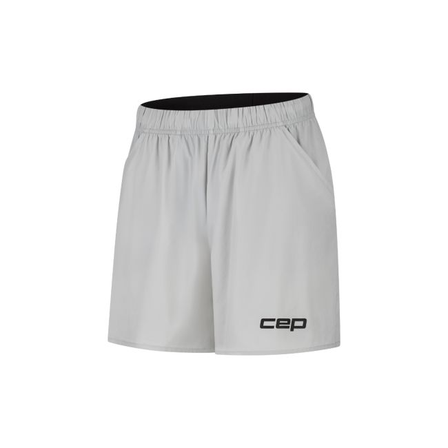 Pantaloni scurți alergare CEP Core Run Loose Fit femei - gri deschis | largi, rezistenți vânt