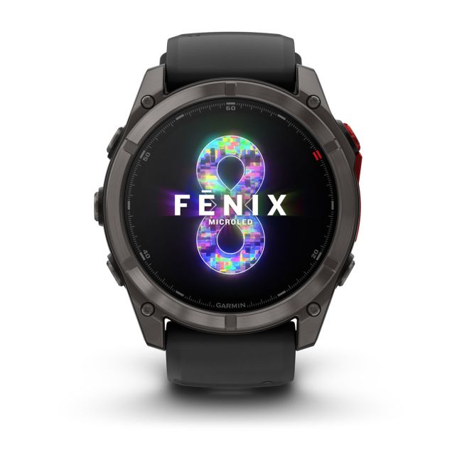 Garmin fenix 8 Pro – 51 mm, MicroLED | Sapphire, Titan DLC gri carbon cu curea din silicon neagră/Pebble Grey