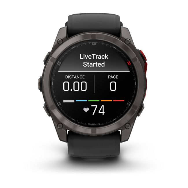 Garmin fenix 8 Pro – 51 mm, MicroLED | Sapphire, Titan DLC gri carbon cu curea din silicon neagră/Pebble Grey