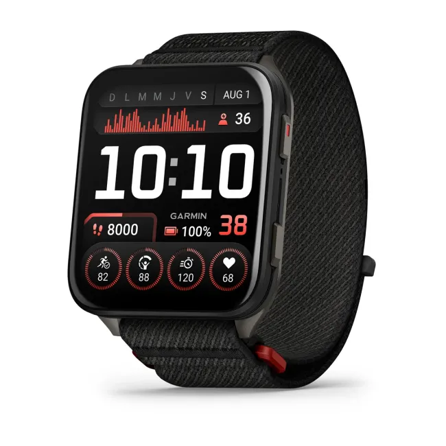 Garmin - Venu X1 - smartwatch cu GPS și AMOLED - Negru cu spate din titan argintiu și curea din nailon ComfortFit neagră