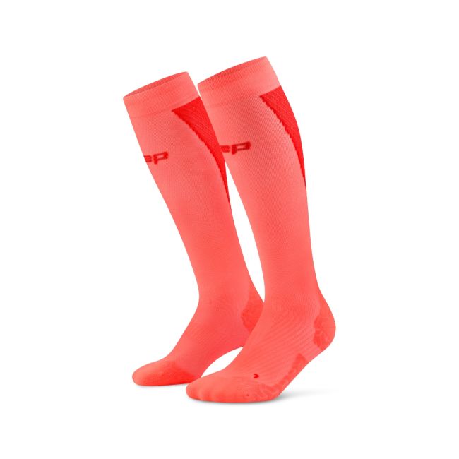 Șosete compresie înalte CEP Run Ultralight 4.0 - coral neon | roșu