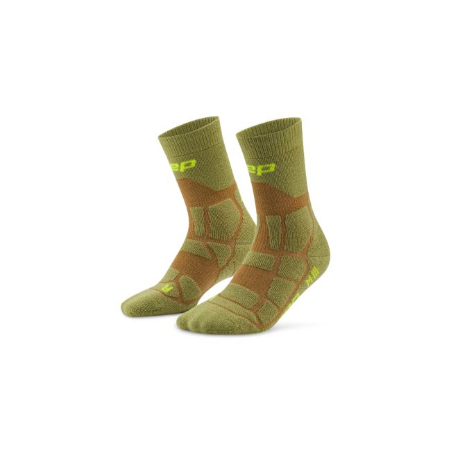 Șosete compresie hiking CEP Hiking Max Cushion 2.0 - olive/maro | amortizare maximă