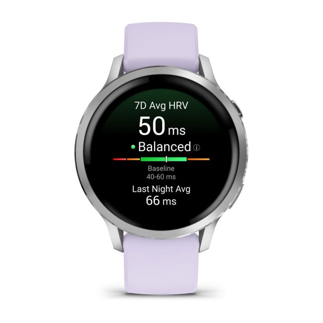 Garmin Venu 4 AMOLED 41 mm - Smartwatch cu GPS argintiu cu curea mov Periwinkle