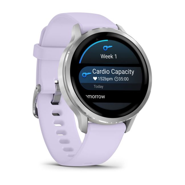 Garmin Venu 4 AMOLED 41 mm - Smartwatch cu GPS argintiu cu curea mov Periwinkle