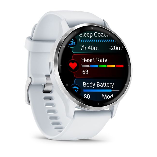 Garmin - Venu 3 smartwatch cu GPS și AMOLED - ramă argintie din oţel inoxidabil şi carcasă whitestone şi brăţară din silicon