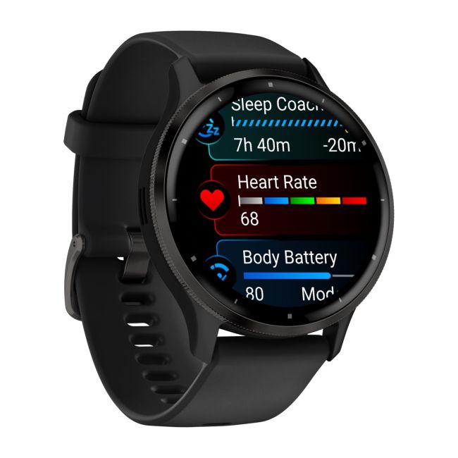Garmin - Venu 3 smartwatch cu GPS și AMOLED - ramă gri ardezie din oţel inoxidabil, carcasă neagră şi curea din silicon