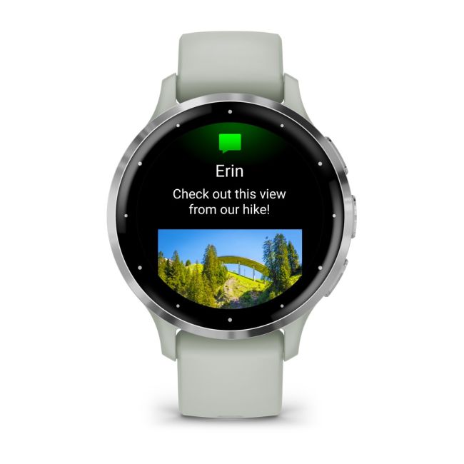 Garmin - Venu 3s smartwatch cu GPS și AMOLED - ramă argintie din oţel inoxidabil şi carcasă sage grey şi brăţară din silicon