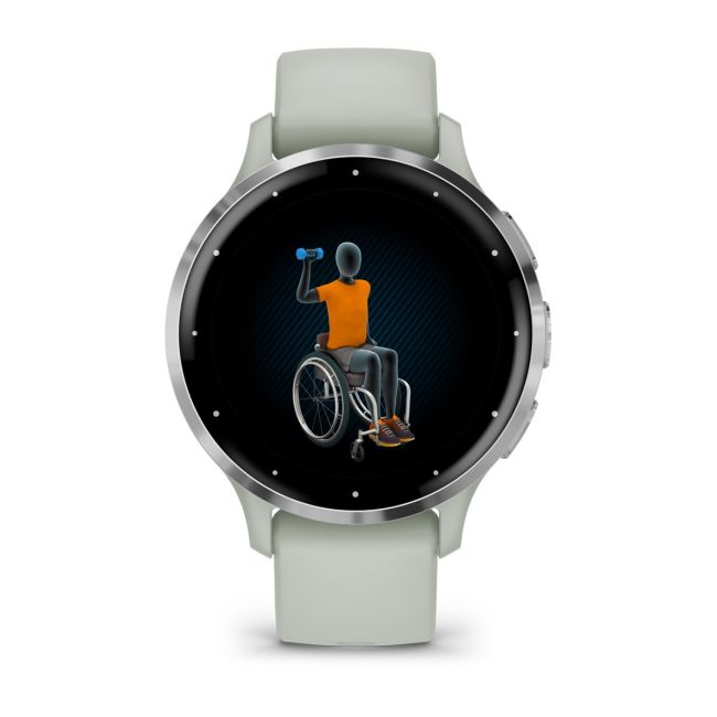 Garmin - Venu 3s smartwatch cu GPS și AMOLED - ramă argintie din oţel inoxidabil şi carcasă sage grey şi brăţară din silicon