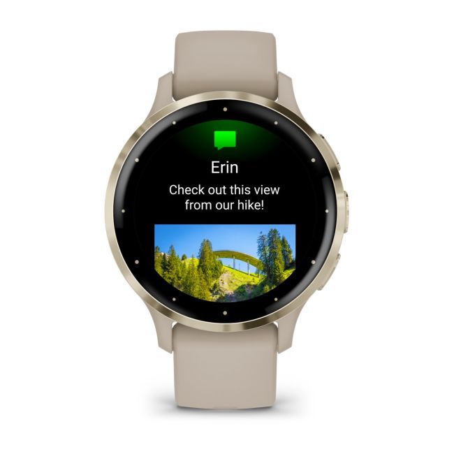 Garmin - Venu 3s smartwatch cu GPS și AMOLED - ramă din oţel inoxidabil Soft Gold cu carcasă French Gray şi curea din silicon