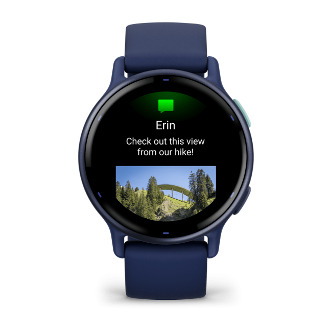 Garmin - Vivoactive 5 smartwatch cu GPS și AMOLED - ramă Metallic Navy din aluminiu - carcasă Navy şi bratara din silicon