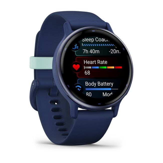 Garmin - Vivoactive 5 smartwatch cu GPS și AMOLED - ramă Metallic Navy din aluminiu - carcasă Navy şi bratara din silicon