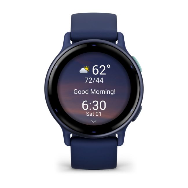 Garmin - Vivoactive 5 smartwatch cu GPS și AMOLED - ramă Metallic Navy din aluminiu - carcasă Navy şi bratara din silicon