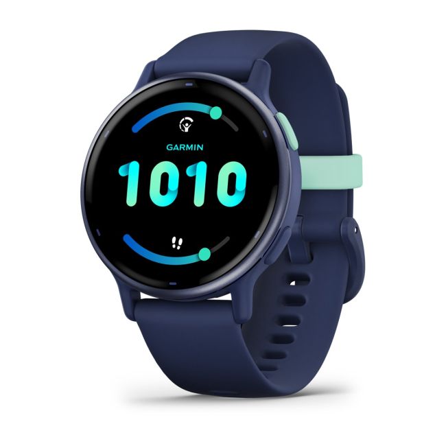 Garmin - Vivoactive 5 smartwatch cu GPS și AMOLED - ramă Metallic Navy din aluminiu - carcasă Navy şi bratara din silicon