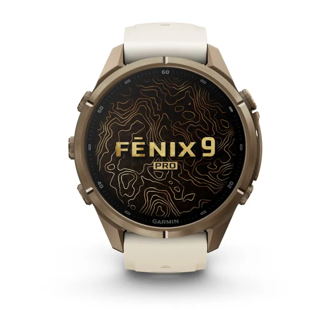 Garmin Fenix 9 Pro AMOLED inReach - 43 mm Titan Gold French Gray - Smartwatch Multisport Premium cu AMOLED