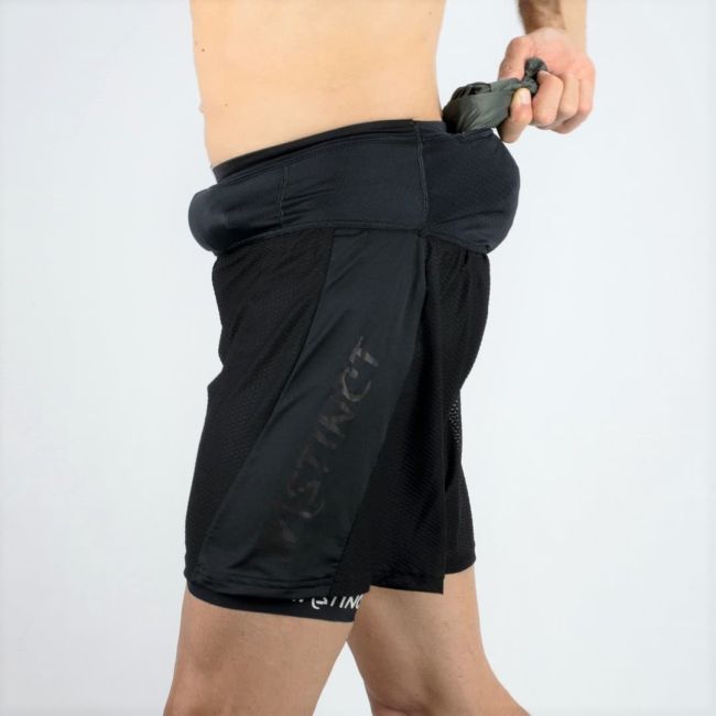Instinct - Pantaloni scurti maraton barbati - Trail Short Marathon 2-in-1 - Negru