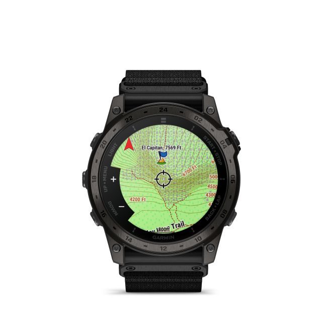 Garmin - Tactix 7 AMOLED Sapphire ceas multisport cu GPS - ramă neagră Titanium DLC și curea din silicon neagră + nailon