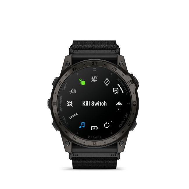 Garmin - Tactix 7 AMOLED Sapphire ceas multisport cu GPS - ramă neagră Titanium DLC și curea din silicon neagră + nailon