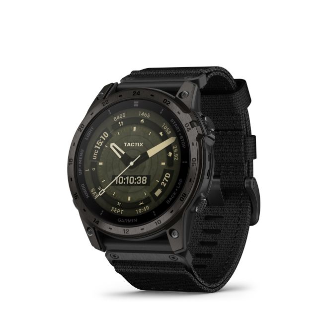Garmin - Tactix 7 AMOLED Sapphire ceas multisport cu GPS - ramă neagră Titanium DLC și curea din silicon neagră + nailon