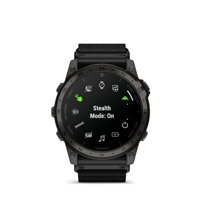Garmin - Tactix 7 AMOLED Sapphire ceas multisport cu GPS - ramă neagră Titanium DLC și curea din silicon neagră + nailon