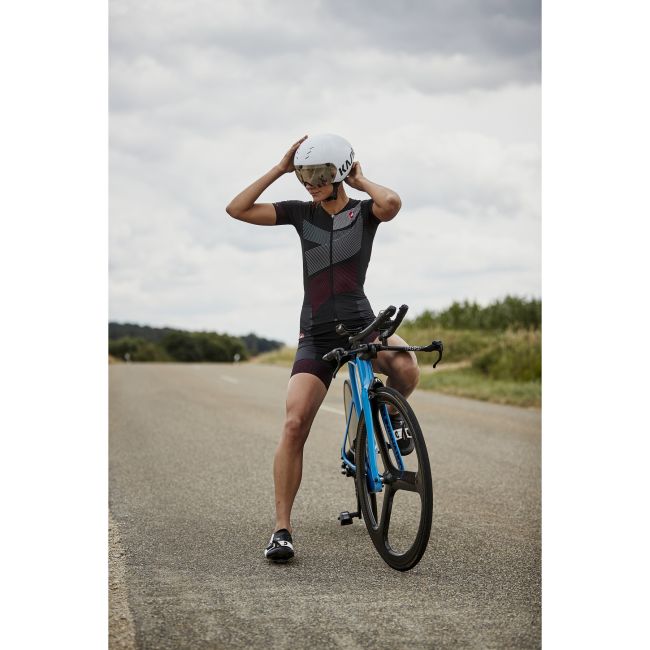 Castelli - costum trisuit triatlon pentru femei, maneca scurta Free Sanremo W Suit - negru roz magenta