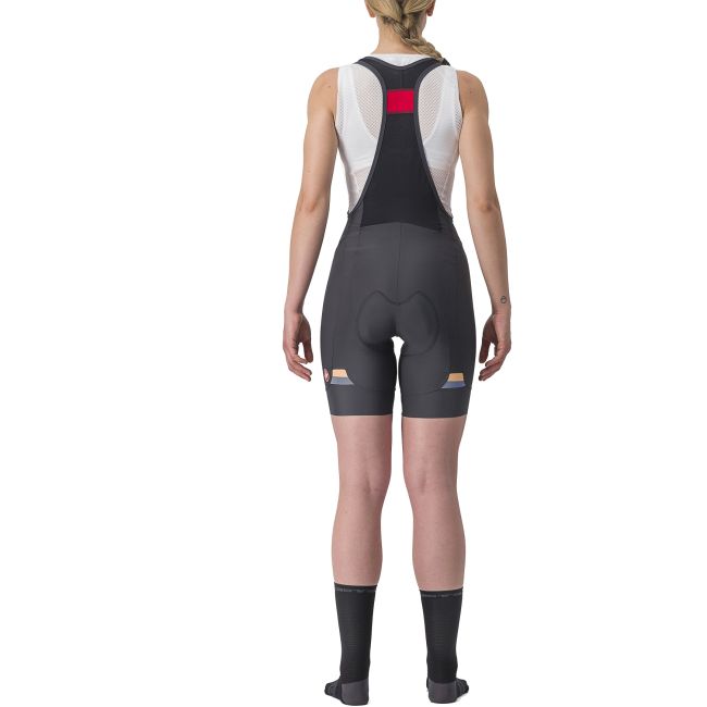 Castelli - pantaloni scurti pentru ciclism cu bretele pentru femei Prima Bibshort - gri inchis antracit portocaliu negru