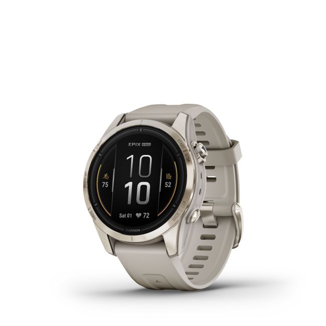 Garmin - epix Pro 42mm Gen 2s Sapphire smartwatch premium AMOLED - ramă Soft Gold si curea din silicon crem
