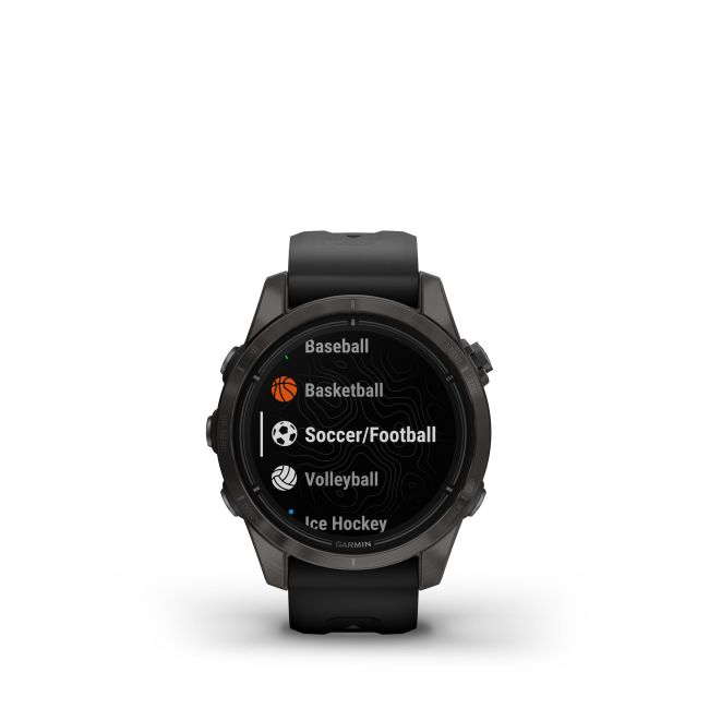 Garmin - epix Pro 42mm Gen 2s Sapphire smartwatch premium AMOLED - ramă gri din titanium DLC si curea din silicon neagră