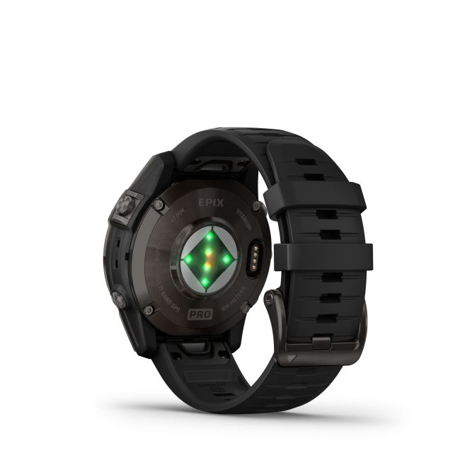 Garmin - epix Pro 47mm Gen 2 Sapphire smartwatch premium AMOLED - ramă gri din titanium DLC si curea din silicon neagră