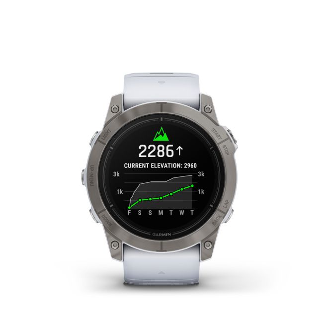 Garmin - epix Pro 51mm Gen 2X Sapphire smartwatch premium AMOLED - ramă din titanium si curea din silicon albă