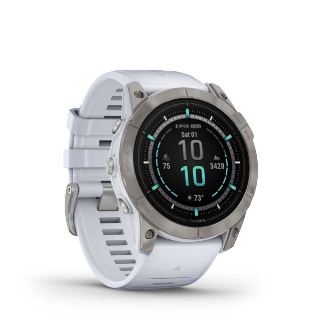 Garmin - epix Pro 51mm Gen 2X Sapphire smartwatch premium AMOLED - ramă din titanium si curea din silicon albă